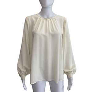 Uniqlo Peasant Long Sleeve Blouse Womens Size Small Cream Balloon Flowy Crewneck